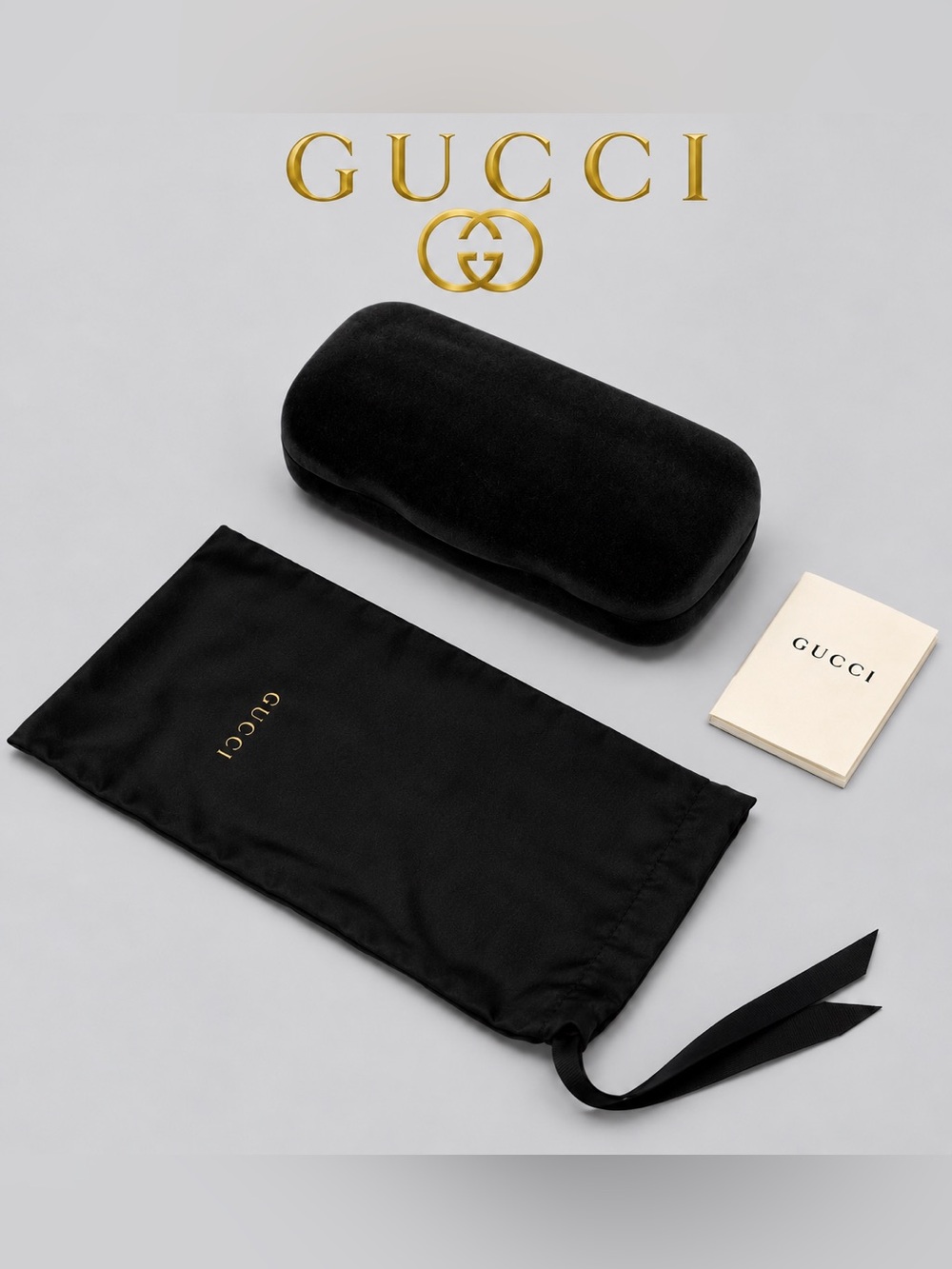 Gucci Eyewear Case Set – Black Velvet Case, Dust Bag, Cleaning Cloth